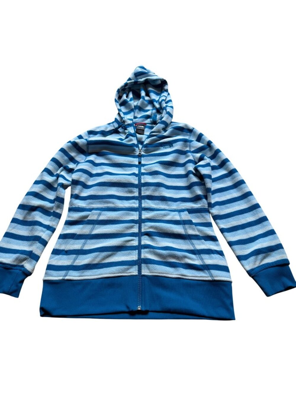 The North Face Size Medium Blue & White Striped Fleece Hooded Full Zip Jacket